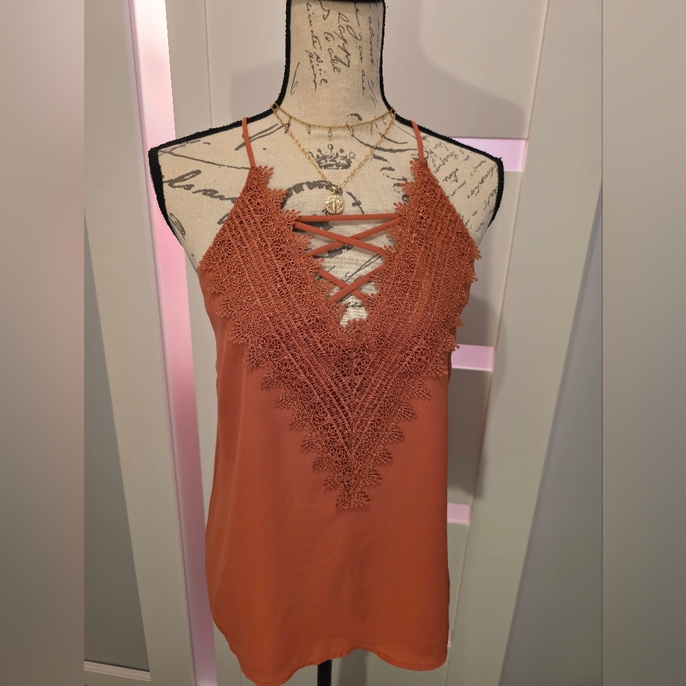Nine Britton Rust Lace Trim Cami Top